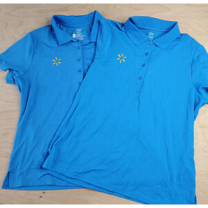 Walmart Store Employee Polo Shirt Womens XL Blue Embroidered Short Sleeve x2
